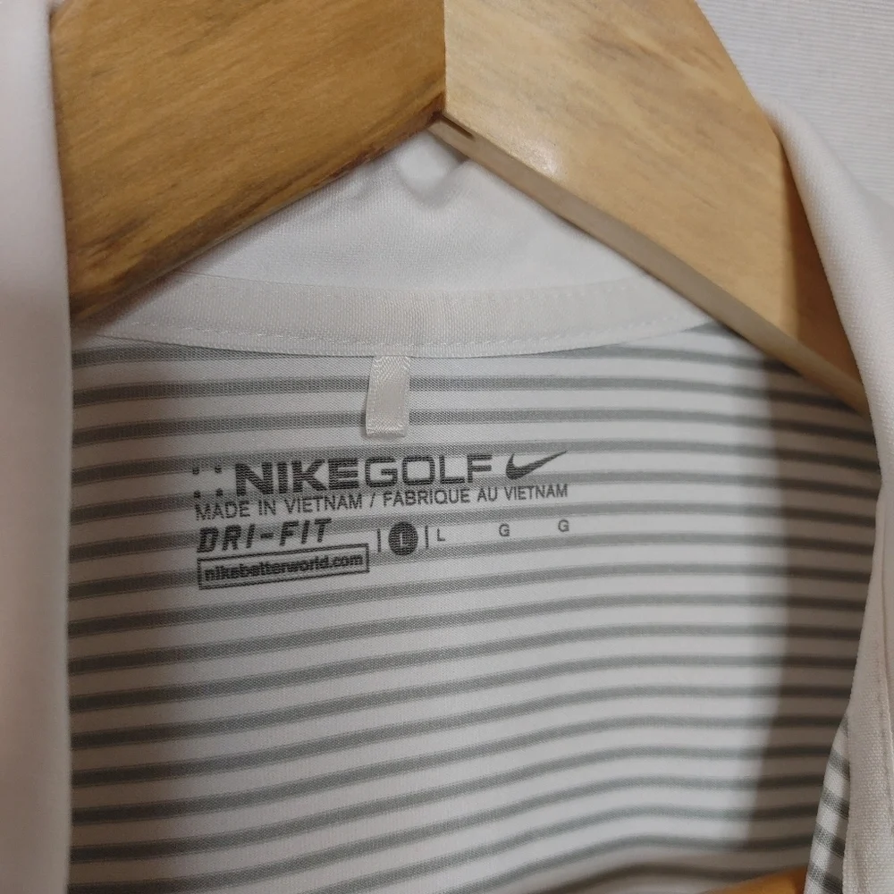 Nike Women's Golf Polo Shirt Short‎ Sleeve Gray White Stripe 725585-100 Large L
